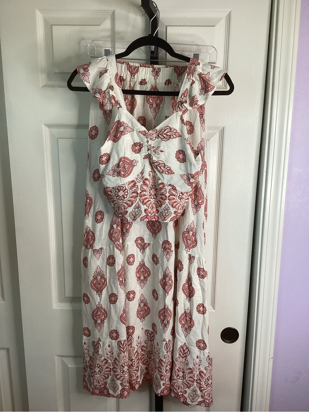 White and Coral Floral Two-Piece Maxi Skirt Set, size Small, NWT